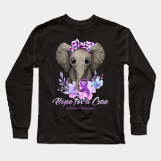Hope for a Cure Flower Elephant Alzheimer's Awareness Long Sleeve T-Shirt